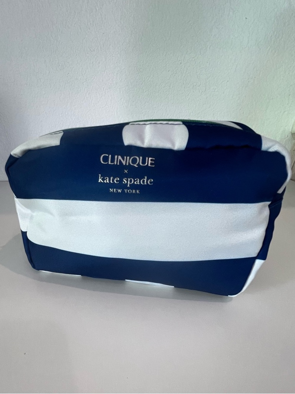 KATE SPADE Navy and White Striped Cosmetic Pouch Recycled Fabric Pouch NWOT